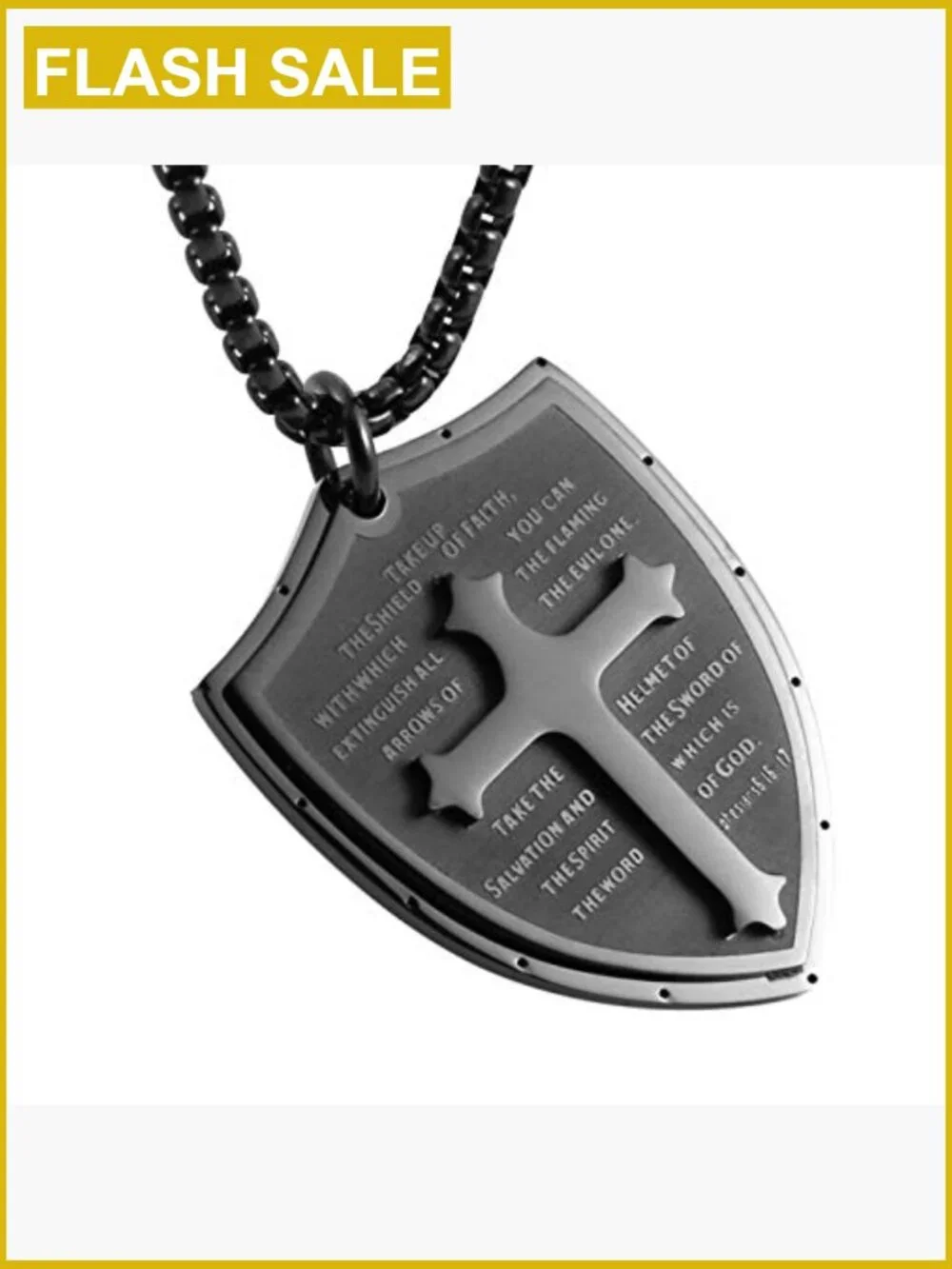 Shield Armor of God Faith Cross Stainless Steel Pendant Necklace